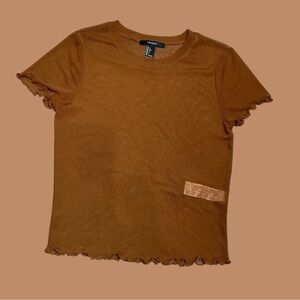 Forever 21 Sheer Brown Tee with Ruffled Short Sleeves